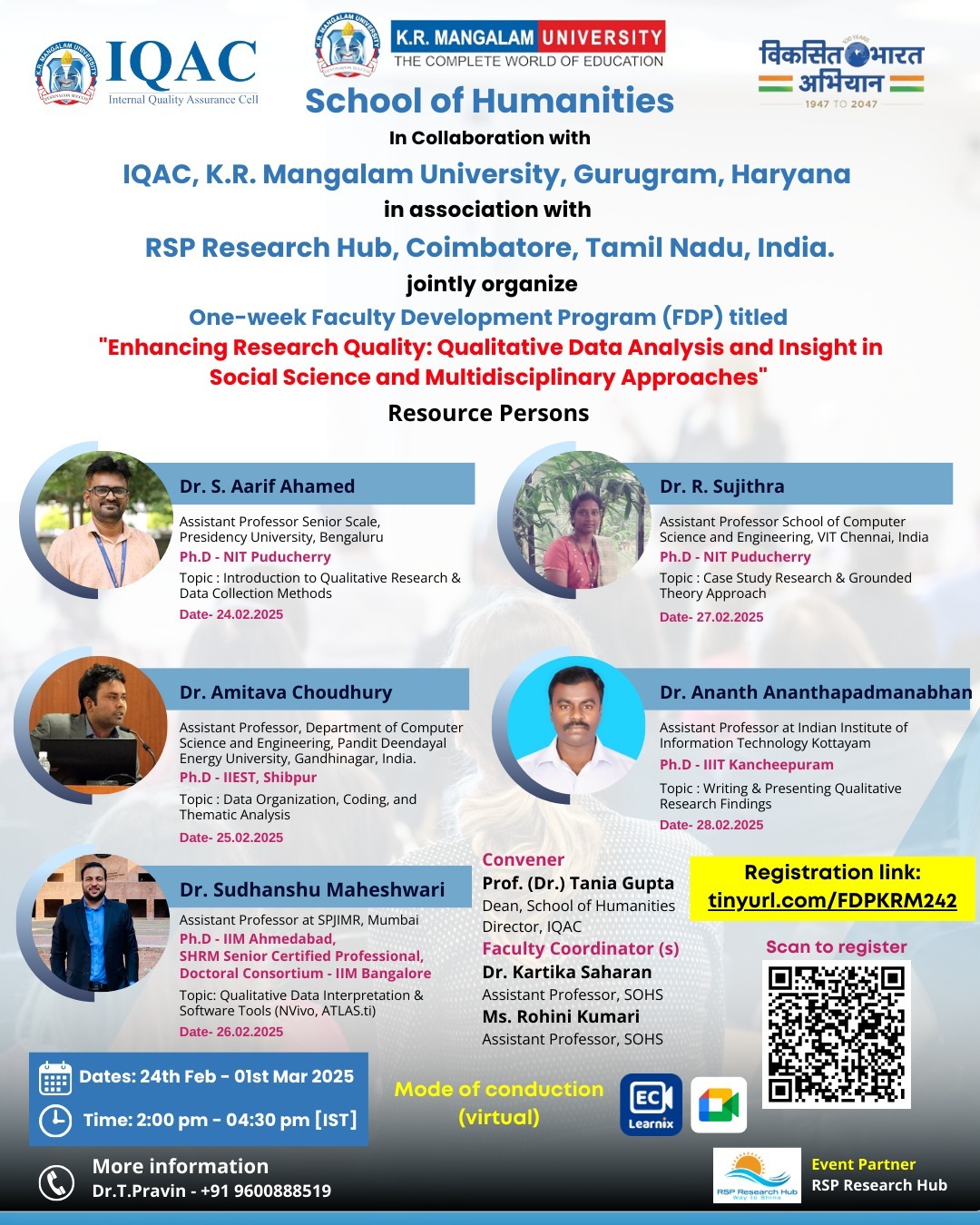 One Week FDP On Enhancing Research Quality: Qualitative Data Analysis and Insight in Social Science and Multidisciplinary Approaches 2025